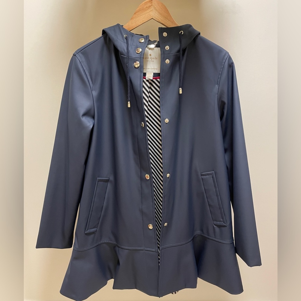 Kate Spade Flounce Hem Trench (Navy)